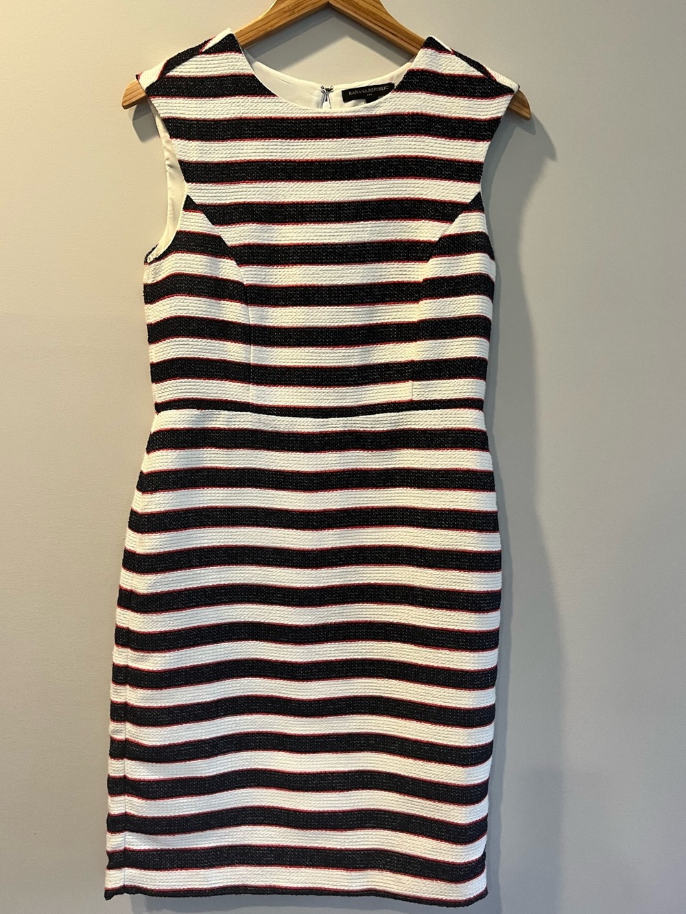 Banana Republic striped shift dress with textured fabric.